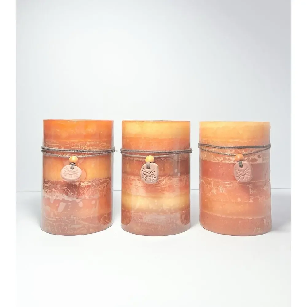 Pier 1 Imports Retired Set of 3 Ginger Peach Orange Large Pillar Candles 4”x6”